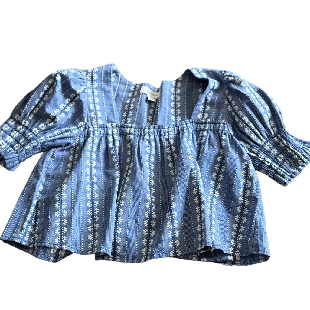 Treasure & Bond Blue Smocked Crop Blouse - Image 4