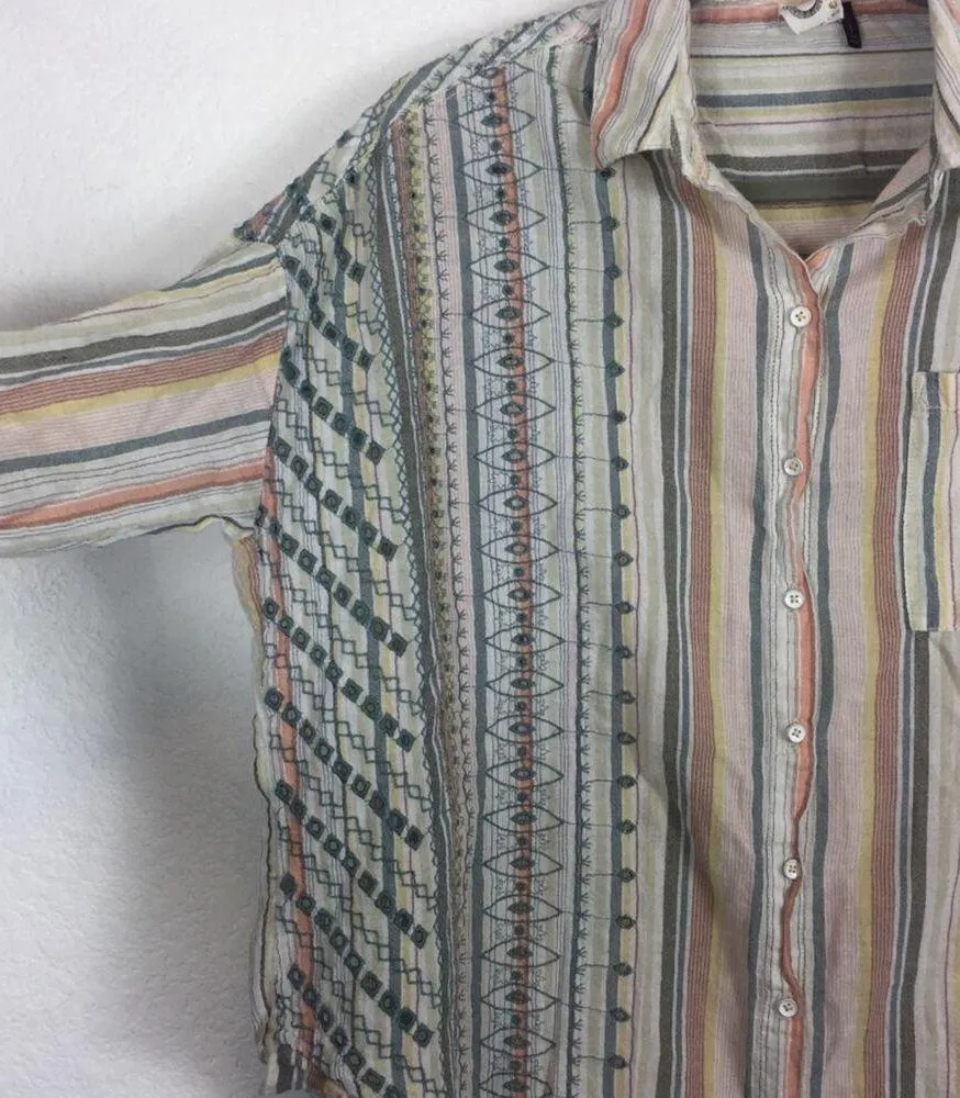 Anthropologie Akemi And Kin Embroidered Striped Button Down Top XS/S Oversized - Image 10