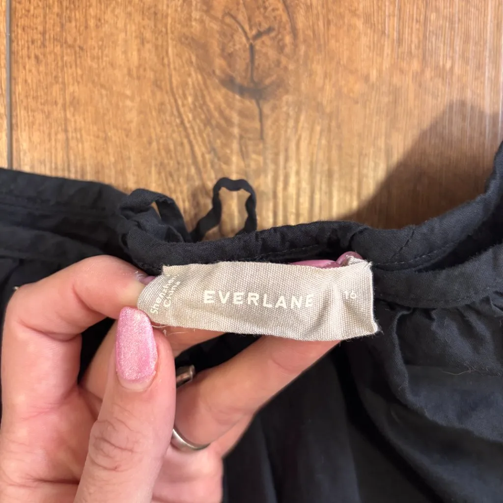 EVERLANE $55 The Ruched Air Blouse Women's Size 16 Black 100% Cotton Minimalist - Image 4