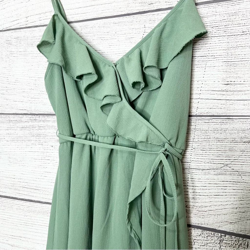 Paper Crane Sage Green Sleeveless Ruffle High Low Dress Size Medium Seafoam - Image 3