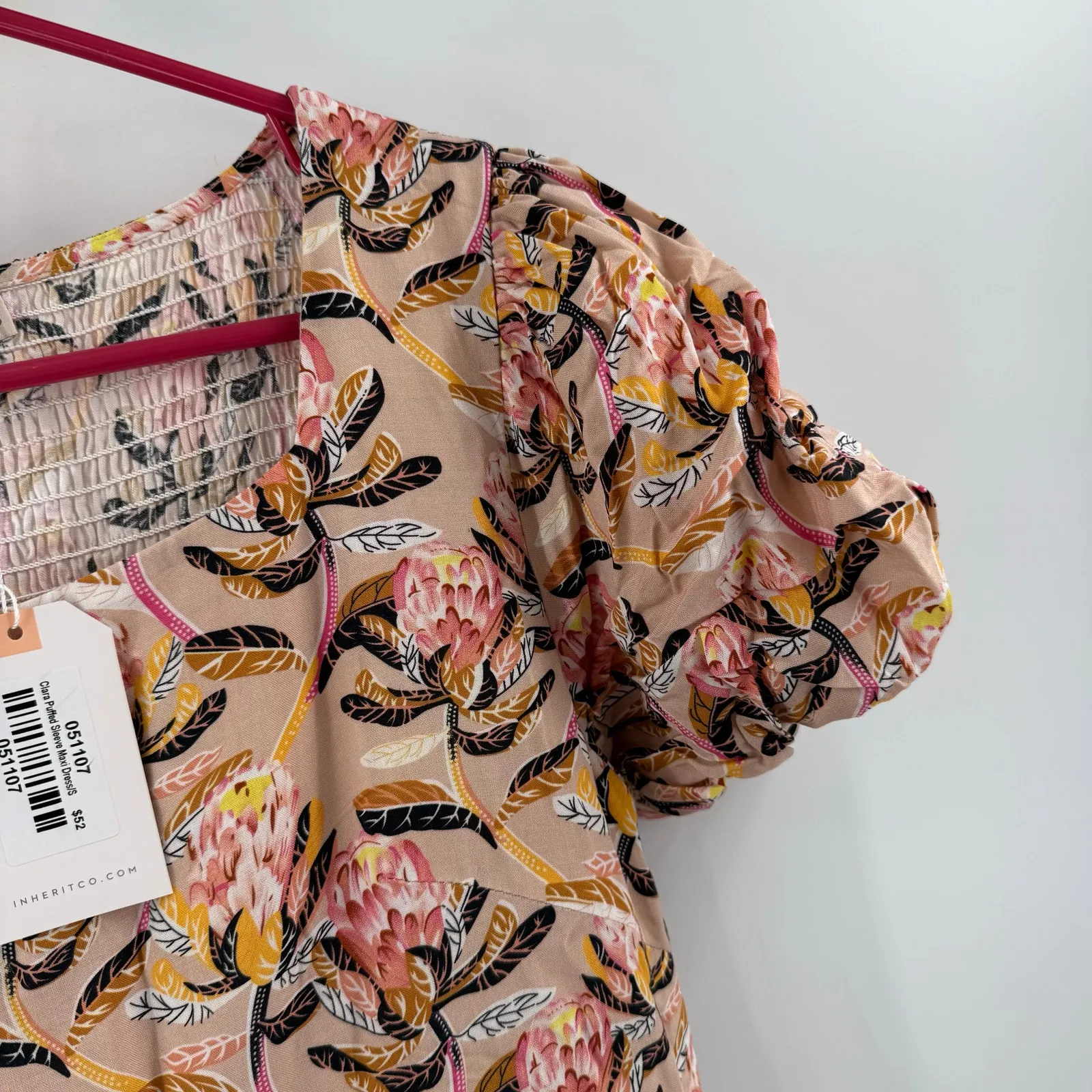 Inherit Clothing Company Dress Small NWT Clara Puff Midi/Maxi Floral Pockets Yellow - Image 10