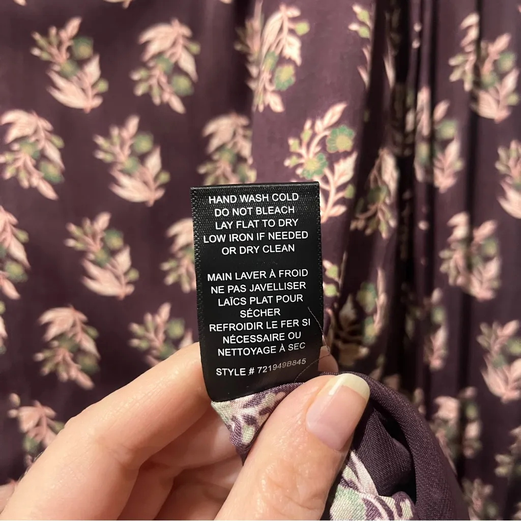 Rebecca Taylor Zia Fleur Printed Tie Top Size Large Maroon Floral V Neck Long Sl - Image 7