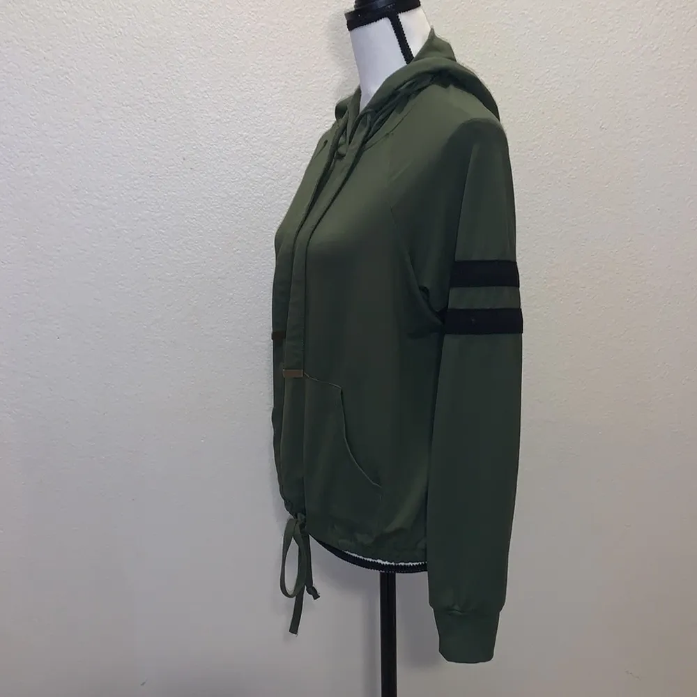green stretchy v-neck hoodie pullover sweatshirt - Image 3