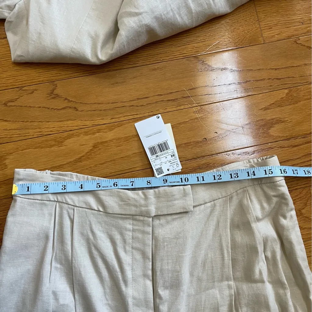 MANGO Women’s off white double breasted linen blend casual pant suit Sz US 12 - Image 11