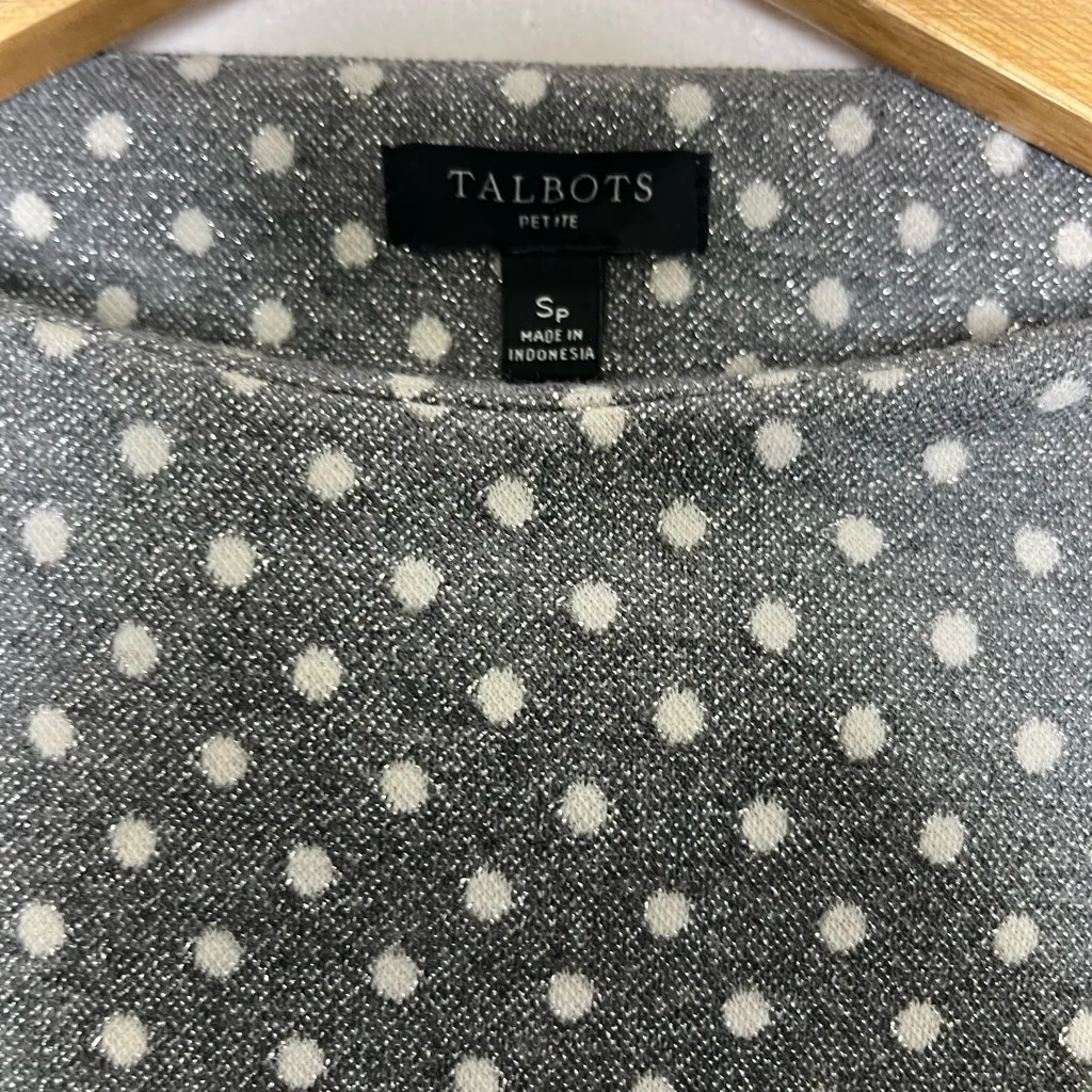 Talbots Metallic Polka Dot Long Sleeve Festive Holiday Top Women Size Petite S - Image 2