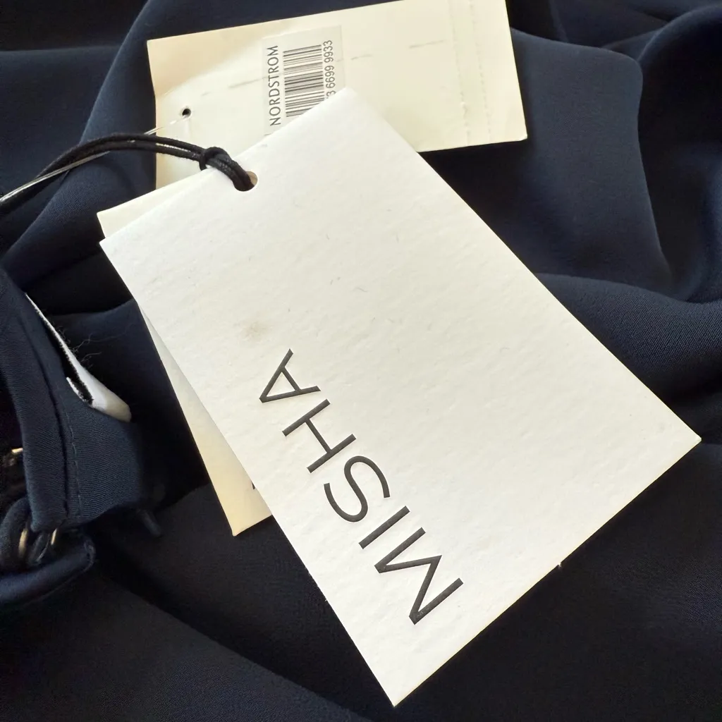 NWT Misha Evianna Halter Neck Satin Trumpet
Gown‎ Navy Small $467 Blue - Image 8