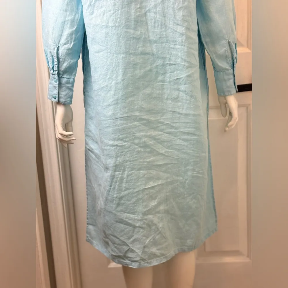 The Drop 100% Linen Women's Long Sleeve Oversized Shirt Dress Size Small F23 Blue - Image 11