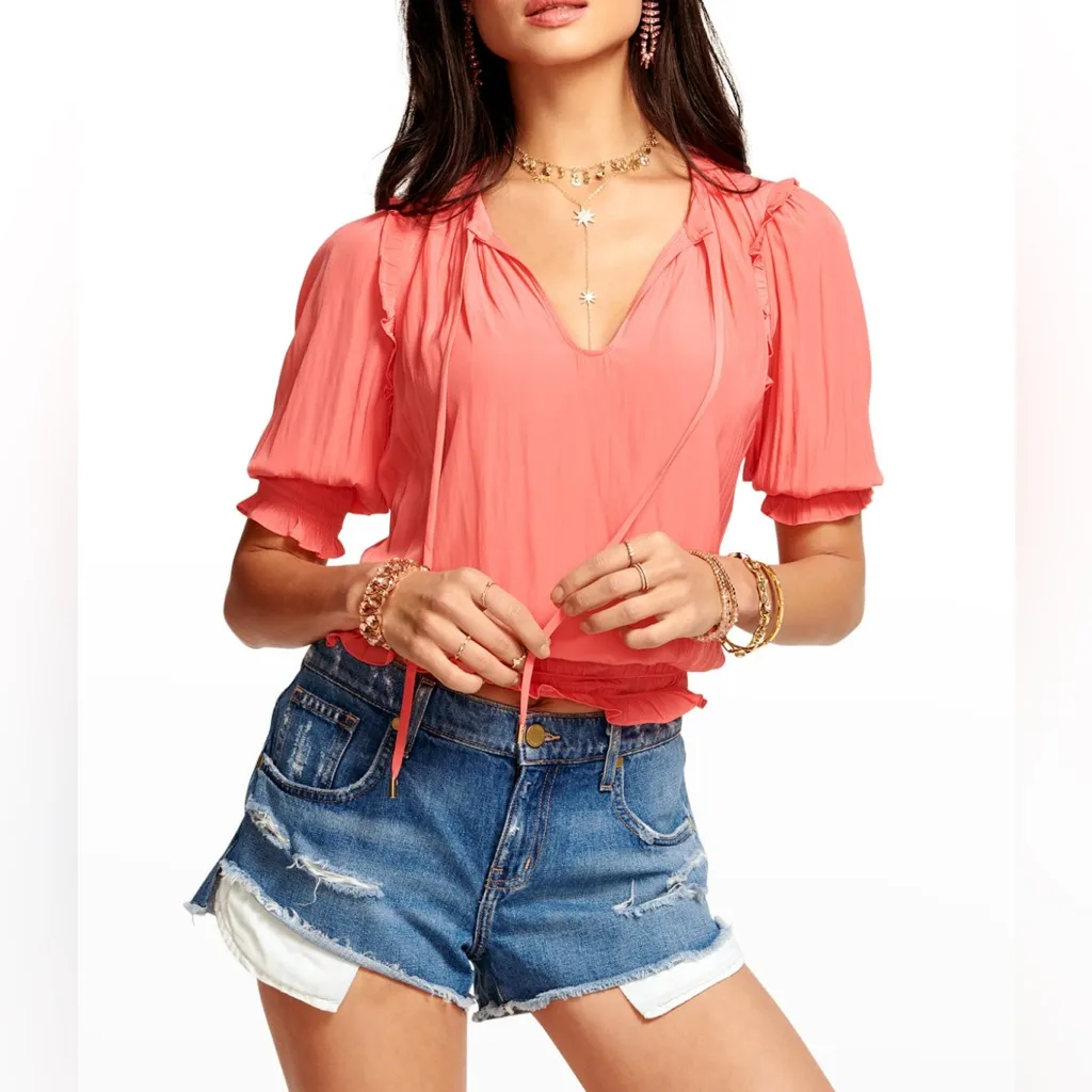 RAMY BROOK MERRY V-NECK SHORT-SLEEVE BLOUSE IN PUNCH AND JANE MATCHING SKIRT - Image 3