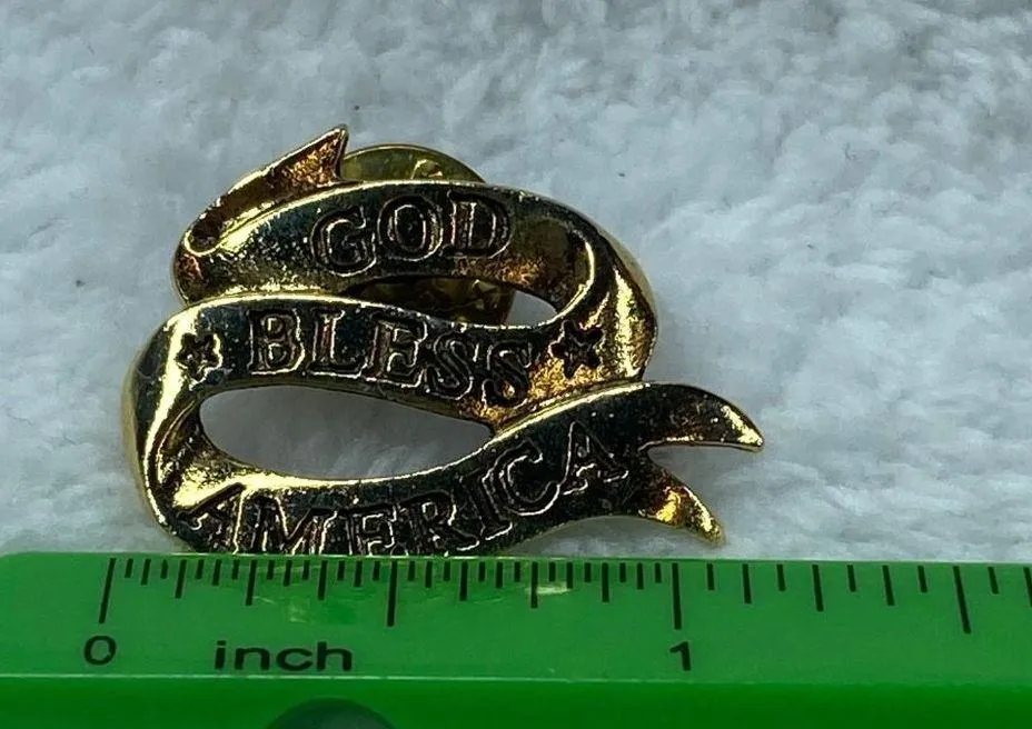God Bless America Tie Tack Jewelry Pin Brooch Marked Camco Gold Color Metal - Image 8