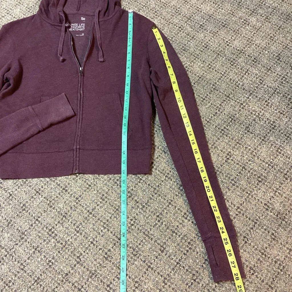 SO Lounge Life Plum Purple Burgundy Crop Zip-Up Hoodie * Size XS - Image 4