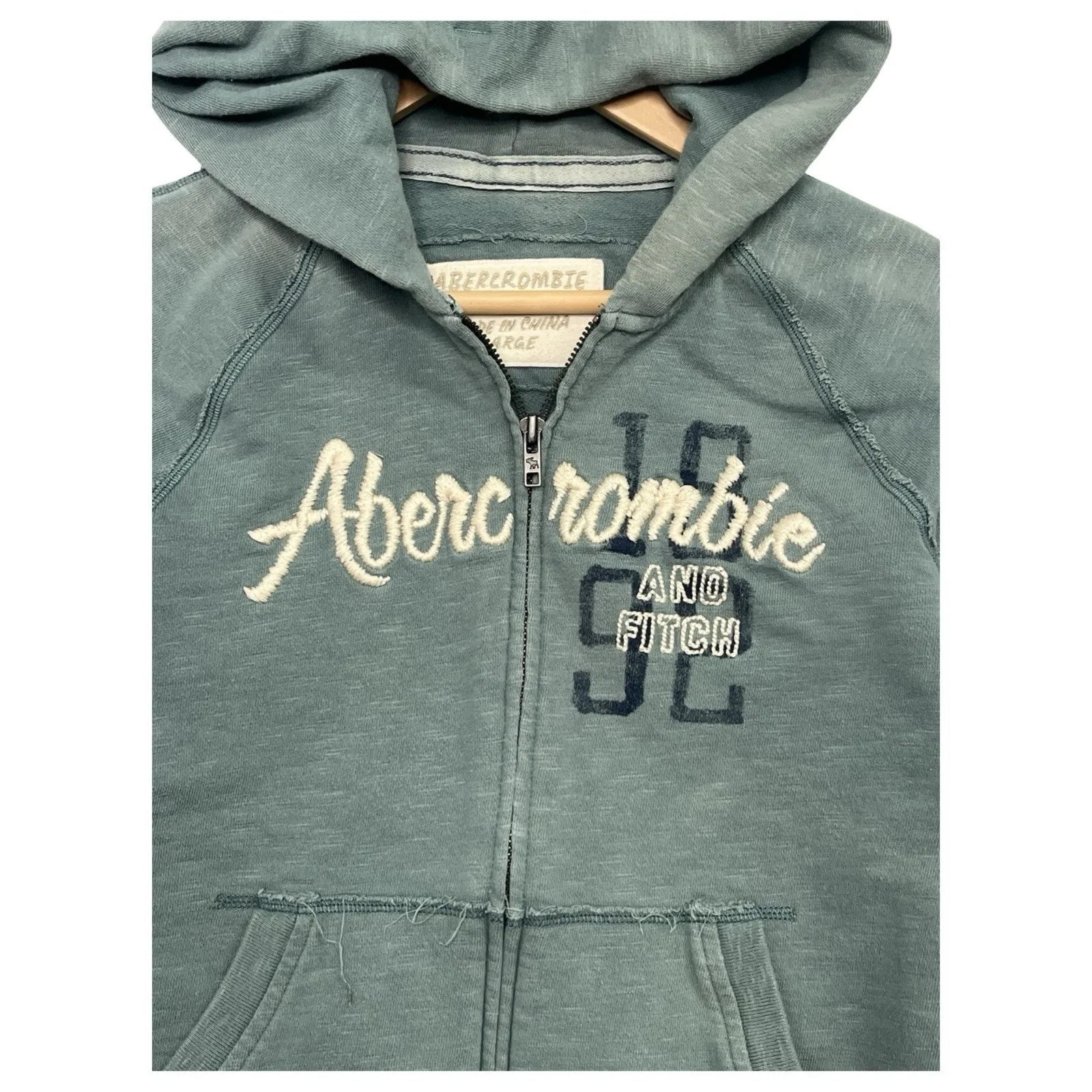 Vintage Abercrombie Fitch Womens Large Green Hoodie Full Zip Spell Out Retro Y2K - Image 5