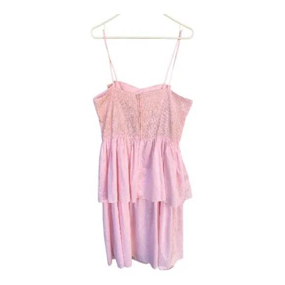 Vintage 80s Bonnie and Me pastel pink polka dot ruffled dress Size L/XL - Image 4
