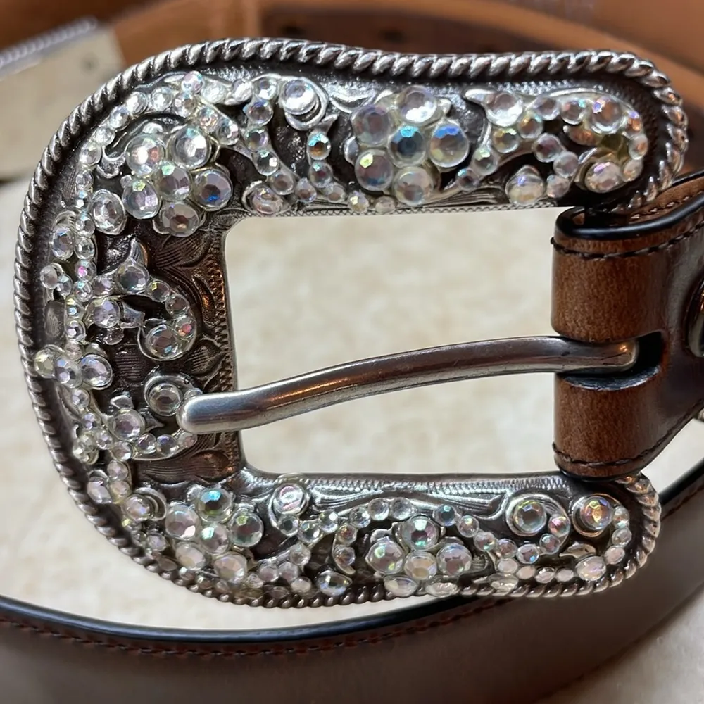 Belt Full Grain Leather Rhinestone Buckle Western 711123 Brown Size 30 - Image 4