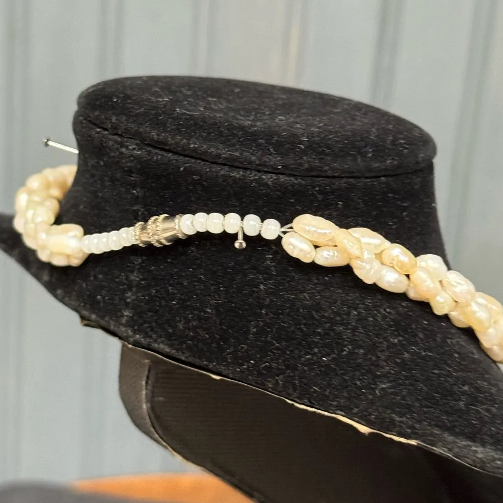 Three Strand Freshwater Pearl Necklace Hand - Image 3