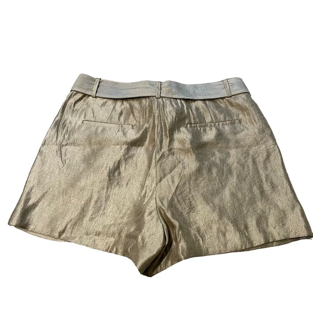 LOFT Champagne Shimmer Pleated Tie Waist Shorts - Image 3
