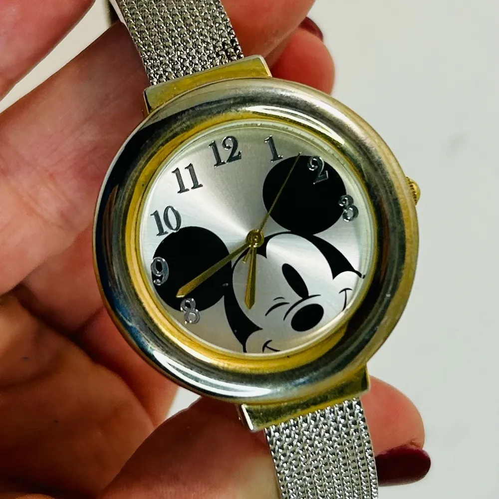 Disney Mickey Mouse Silver & Gold Tone Cuff Bangle Wristwatch NEEDS BATTERY - Image 6