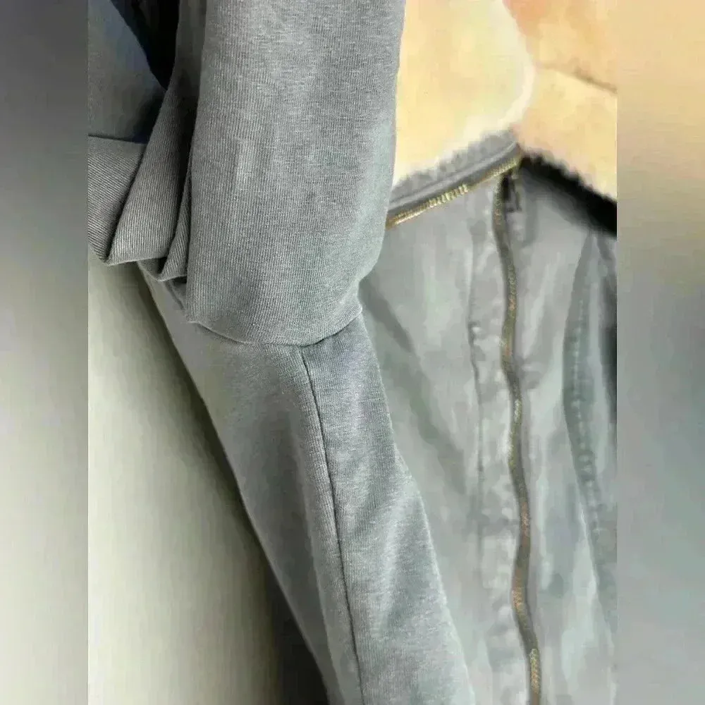 Anthropologie Marrakech Faux Fur Aviator Moto Jacket | Olive Grey | Size M - Image 7