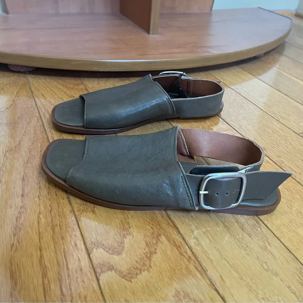 Franco Boschi Italy Leather Flat Sandals Green with Buckle Women Sz 38 - Image 8