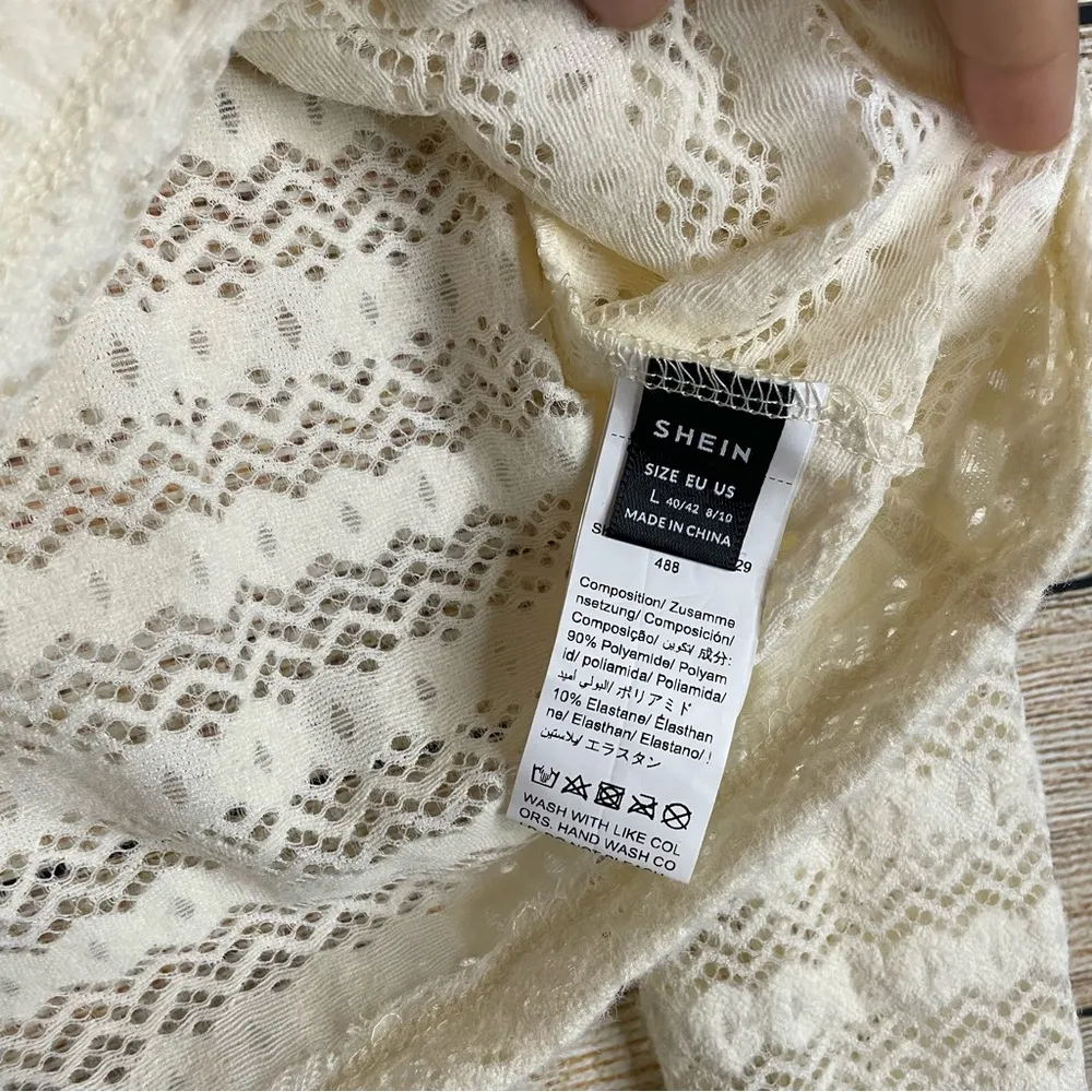 semi-sheer mock neck soft long sleeve beige top women Size Large - Image 9