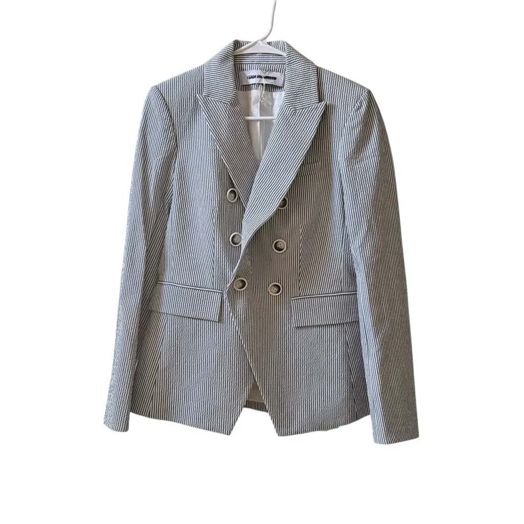 VERONICA BEARD Miller Seersucker Striped Dickey Jacket Blue/White Sz 4 - Image 5