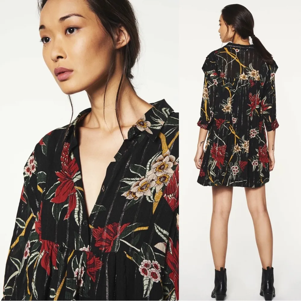 ba&sh • Paprika Dress floral print Noir black mini popover swing shirtdress - Image 15