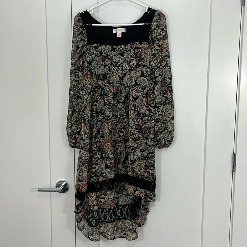 Band of Gypsies Medium Black Floral Square Neck Midi Dress - Image 3