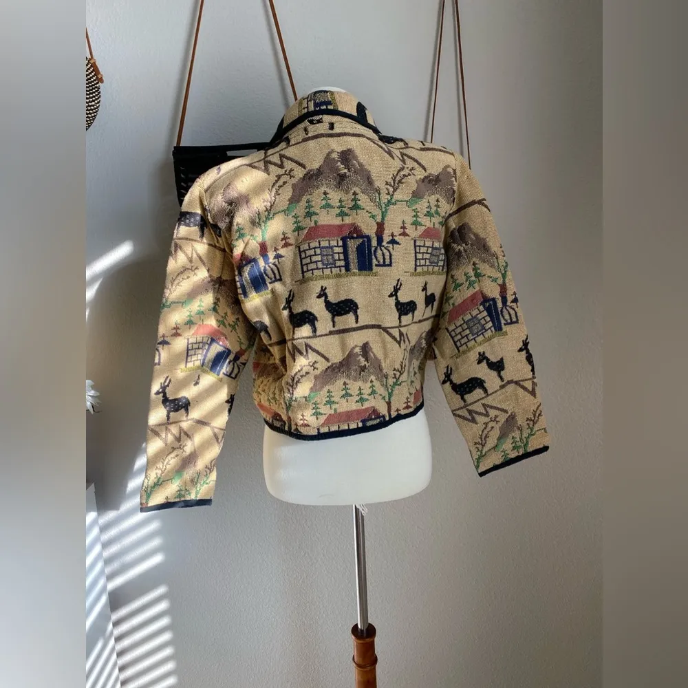 Vintage New Identity Tapestry House Deer Knit Cardigan Sweater, Size Small Black - Image 5