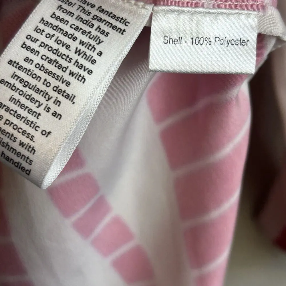 Hemant & Nandita Tunic Swim Coverup Pin White Long Sleeve Embroidered Bohemian Pink - Image 10