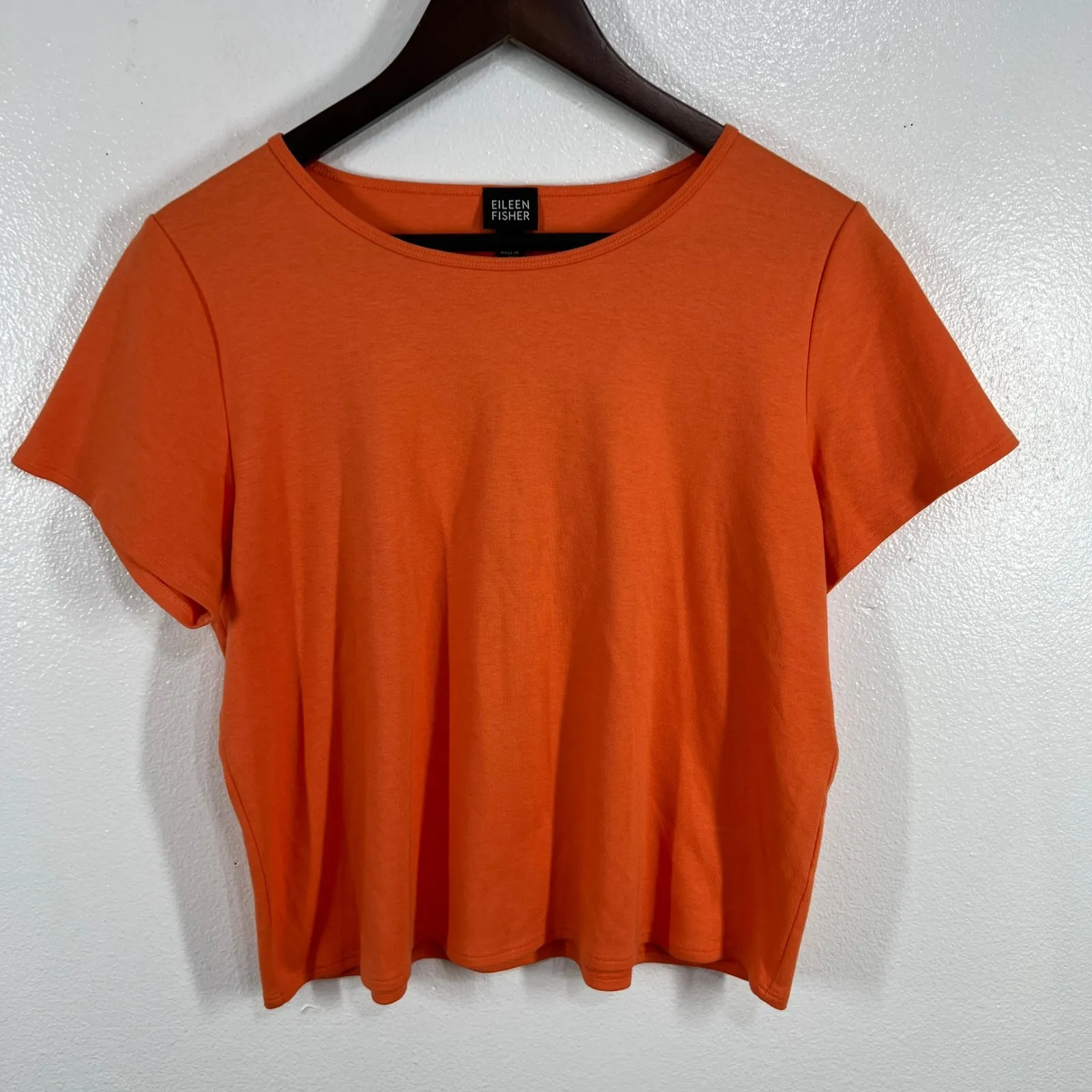 Eileen Fisher Short‎ Sleeve Crew Neck T-Shirt Top Medium Cotton USA Made Orange - Image 2
