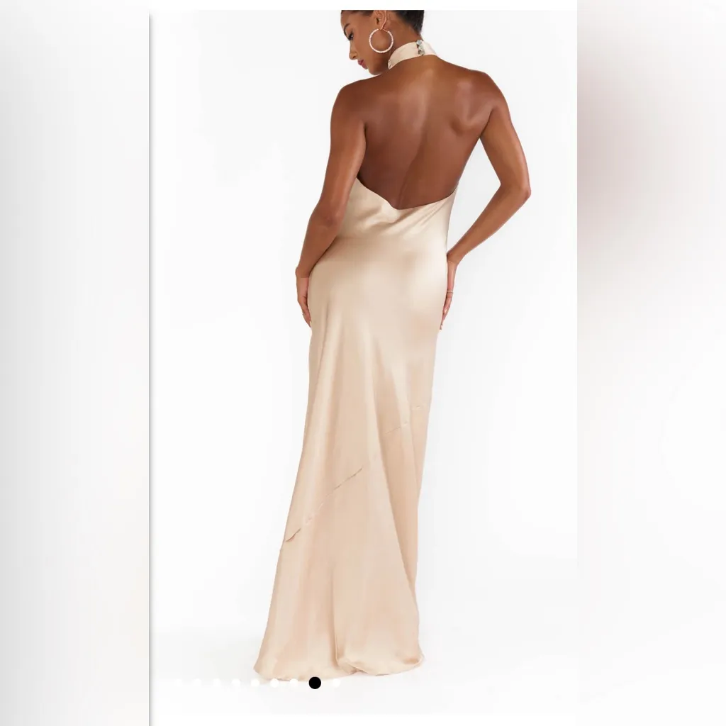 NWOT SHOW ME YOUR MUMU Jasmine Halter Maxi Color Color Champagne Satin size: XS - Image 4