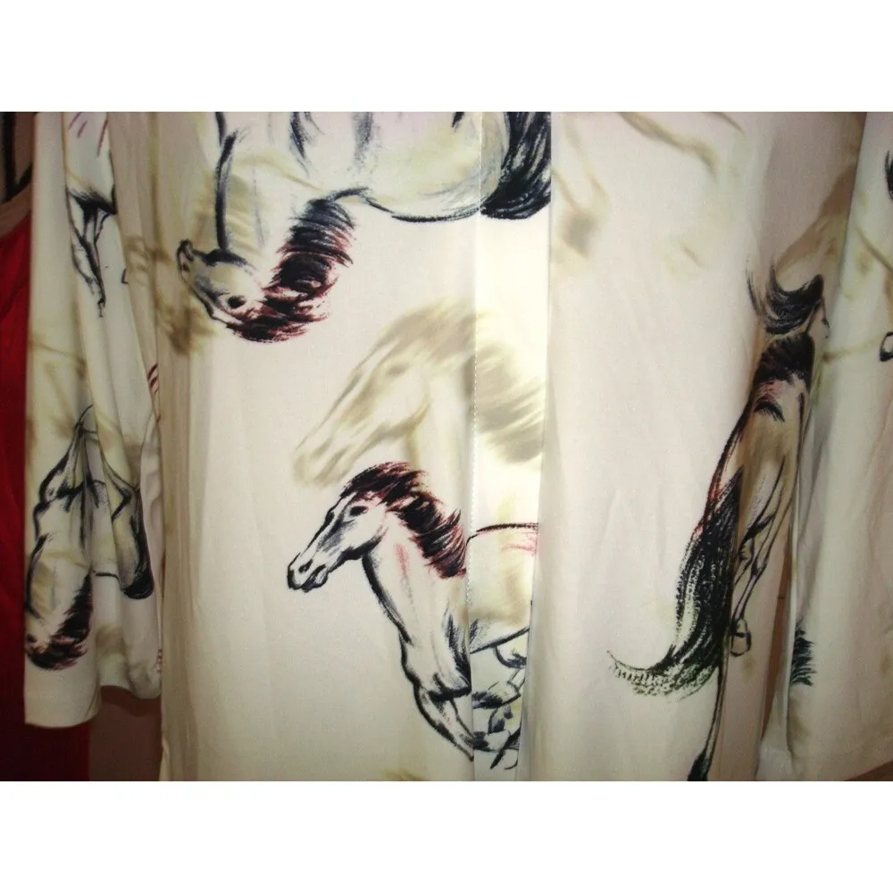 New Womens Attitudes by Renee Shirt Polo Dress SP Small Petite Horses White Blac Size undefined - Image 4