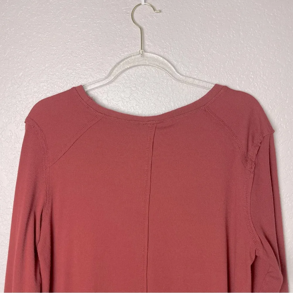 Knox Rose Women's Brick Red Ribbed Long Sleeve Tee with Lace Sleeve Size L - Image 8