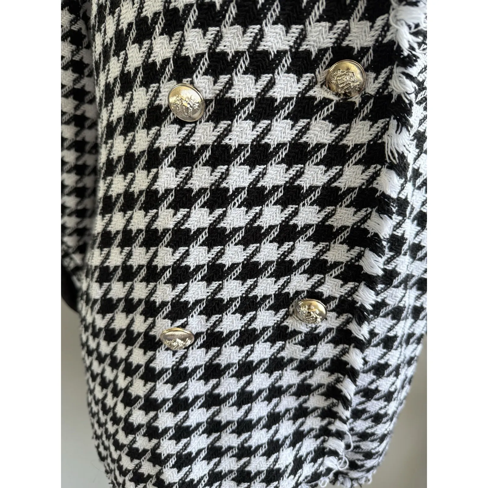 Boohoo Boucle Designer Blazer Black White Oversized Loose Coat UK 10 designer Size 6 - Image 3