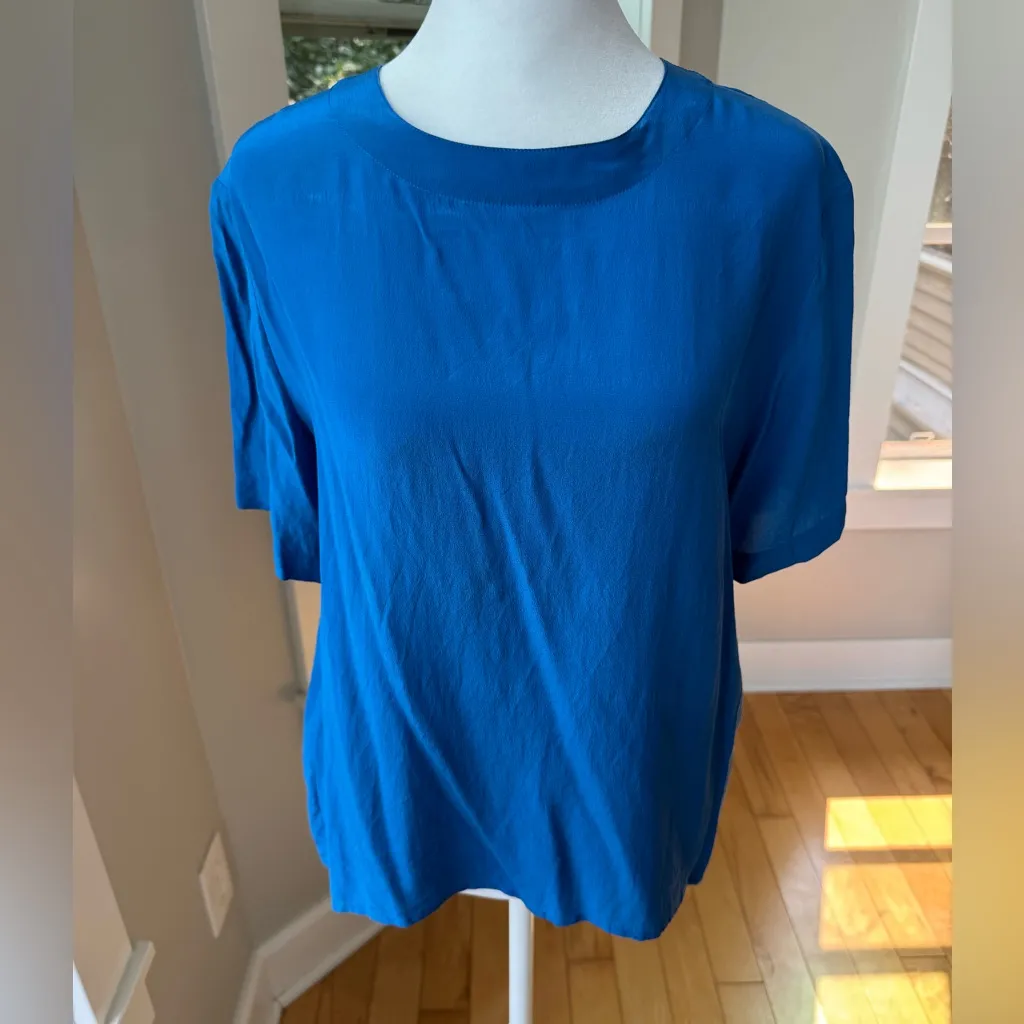 Vintage Anna & Frank Cobalt Blue 100% Silk Short Sleeve Shell Blouse Top Medium - Image 5