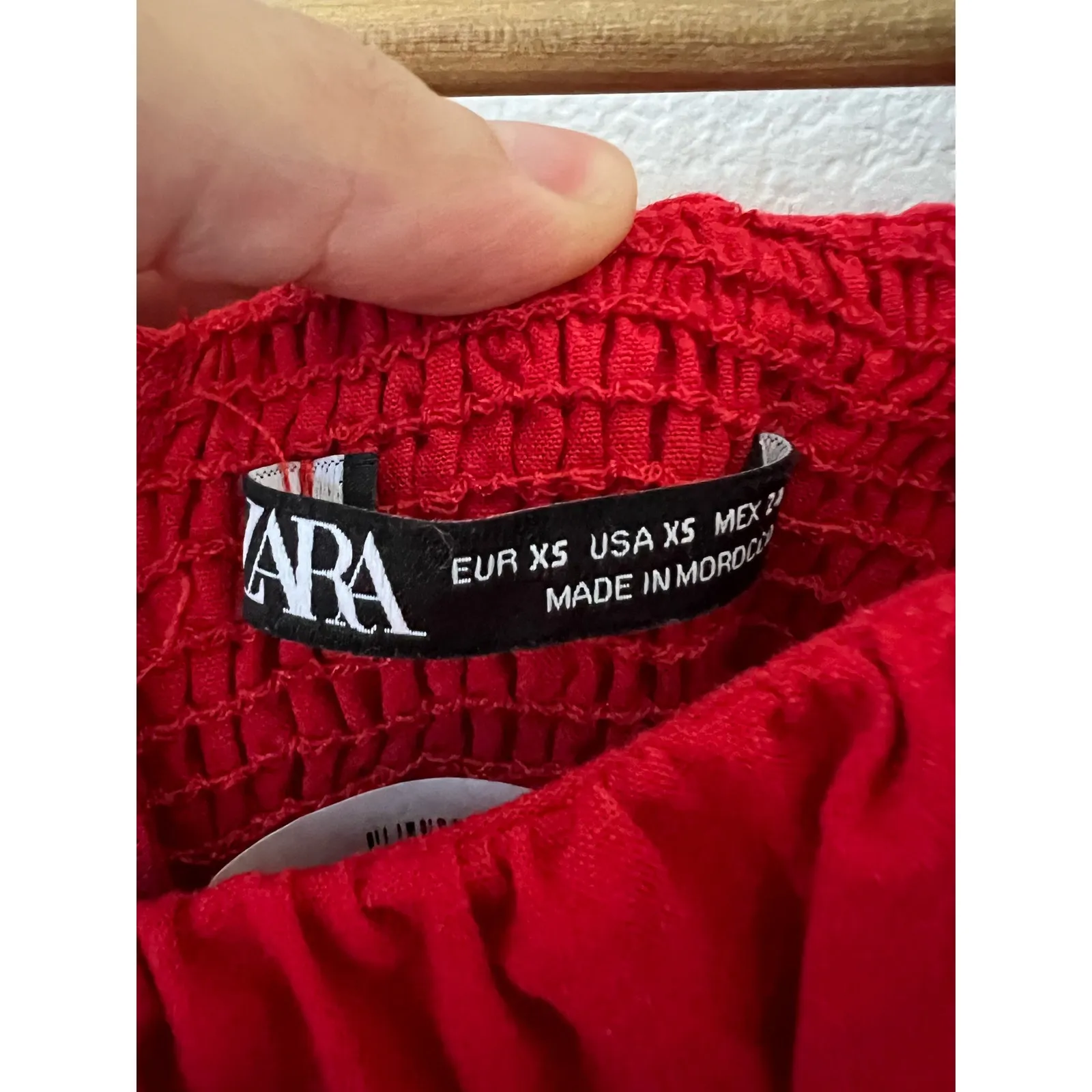 Zara Red Off-The-Shoulder Ruffle Smocked A-Line Belted Mini Dress Size XS - Image 5