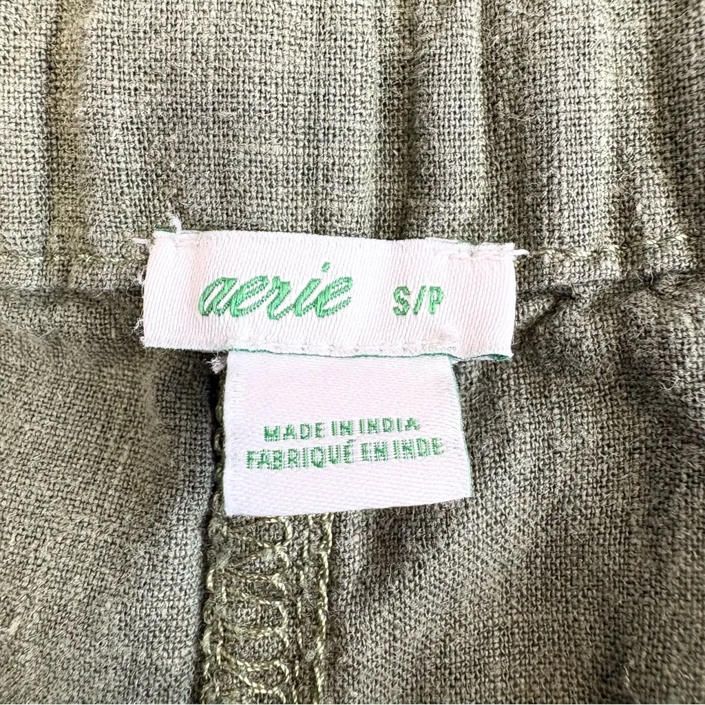 Aerie Linen Blend Paperbag Waist Cargo Joggers in Army Green Small - Image 11
