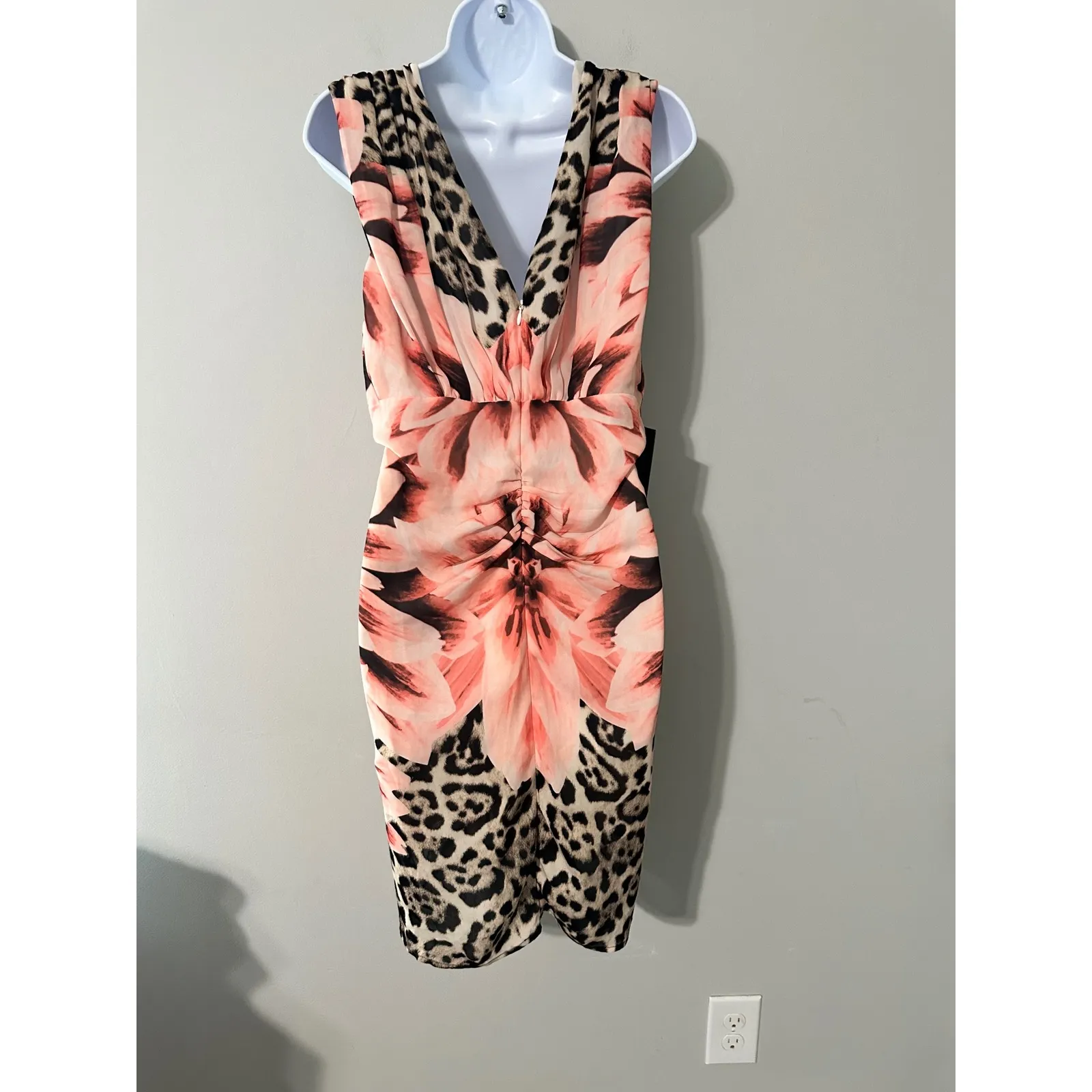 MARCIANO Womens Cheetah Floral Print Draped Ruched Sheath Dress S READ - Image 7