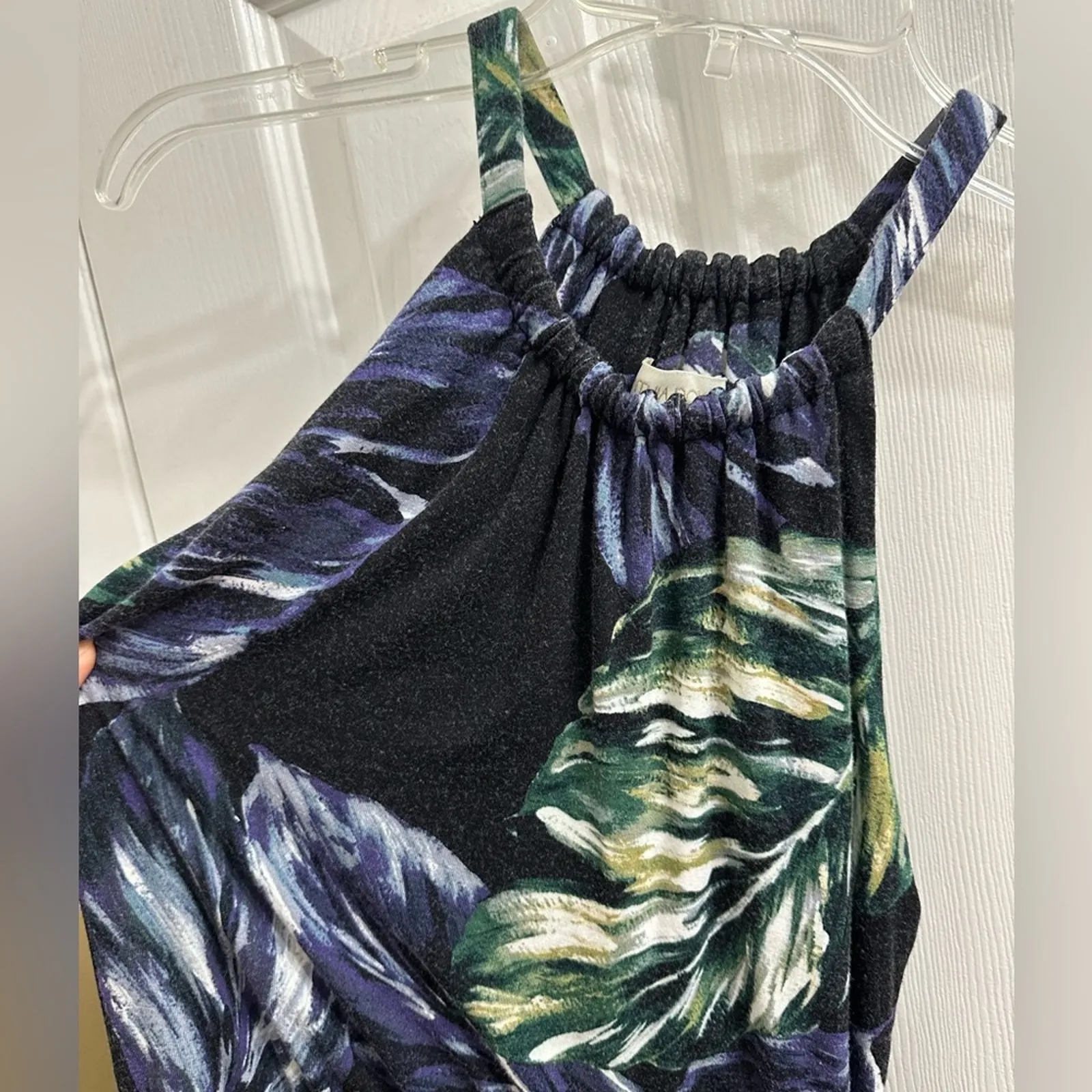 Cynthia Rowley Black Tropical Leaf Floral Soft Midi Dress XS/ S Retro w Pockets - Image 3