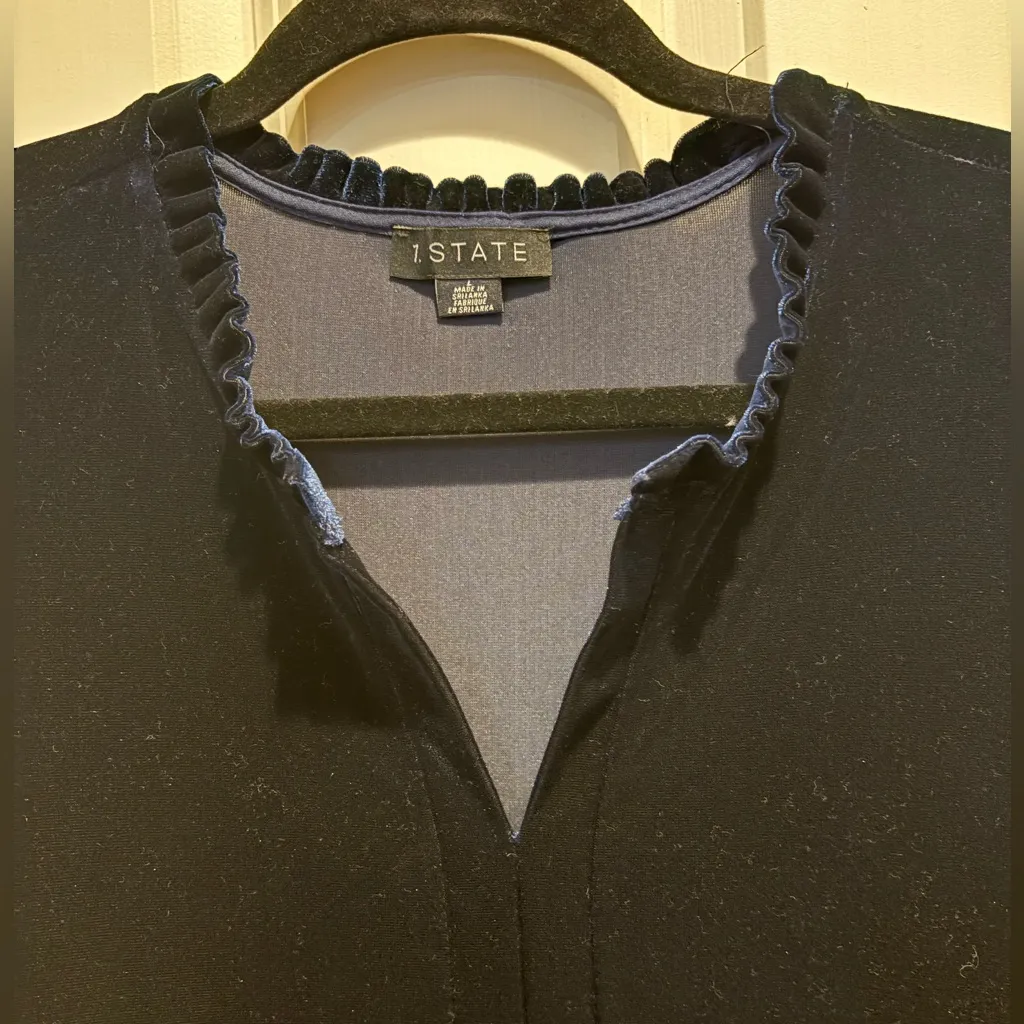 NWOT 1. State Sz L Navy Blue Boho Tier Skirt Baby Doll Holiday Cocktail Dress - Image 5