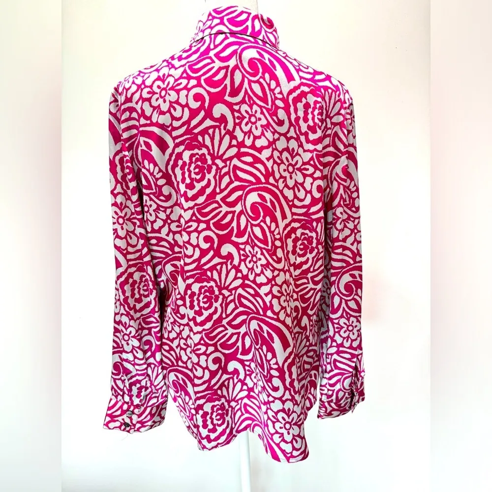 Chico’s Magenta & Silver Modern Garden Dayton Long Sleeve Button Front Shirt 1/M - Image 6