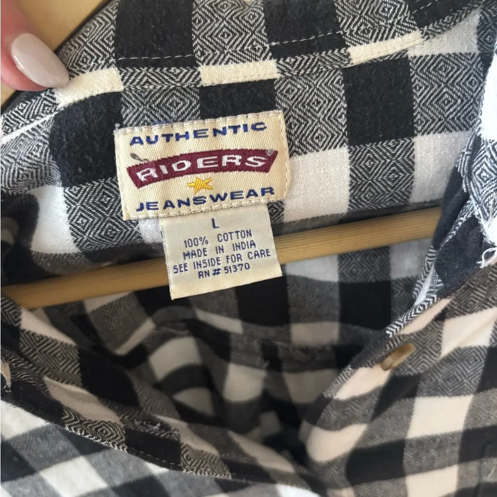 Vintage Authentic Riders Jeanswear Women’s Flannel L Black White Button-Up Shirt - Image 5