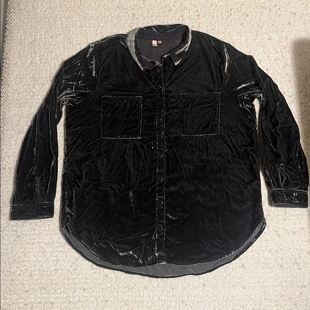Anthropologie Pilcro Hadley Velvet Relaxed Buttondown Shirt Long Sleeve Gray XL - Image 2