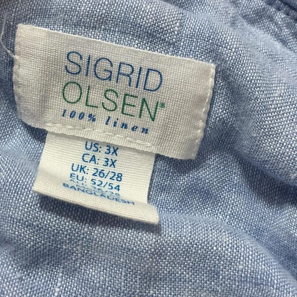 Sigrid Olsen Light Blue Linen Button Front Shirt Women's 3X Plus Size - Image 3