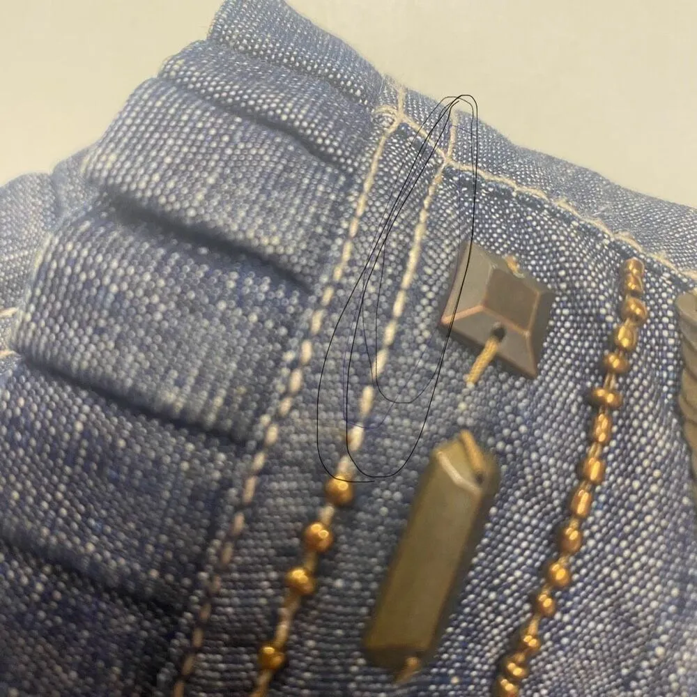 HANNAH Embellished Beaded Denim Jacket Ruffle Trim Size Medium Blue SEE DESCRIPT - Image 4