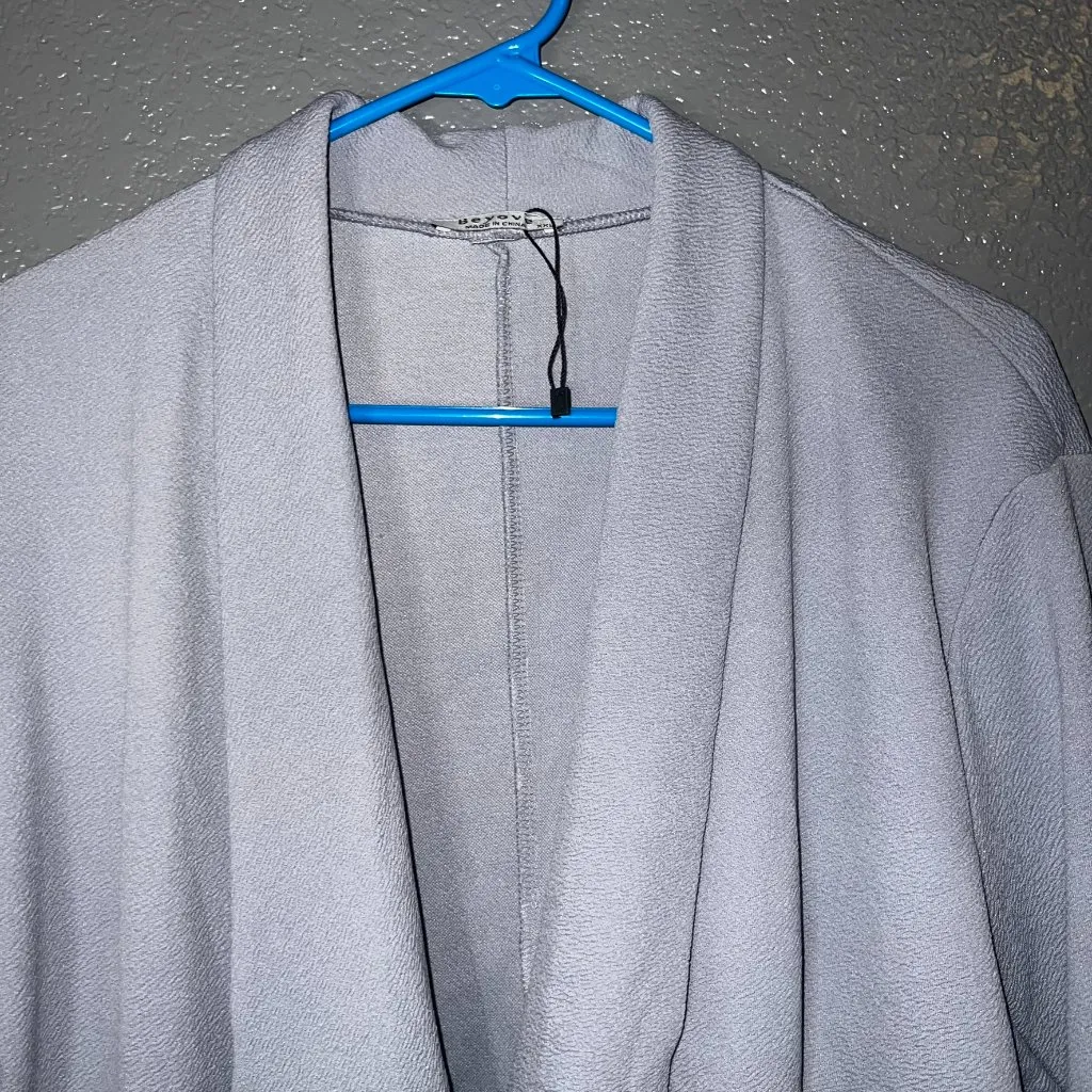 Beyove Women’s Open Front Blazer Jacket Size XXL Gray Lightweight Casual Cardiga Silver - Image 2
