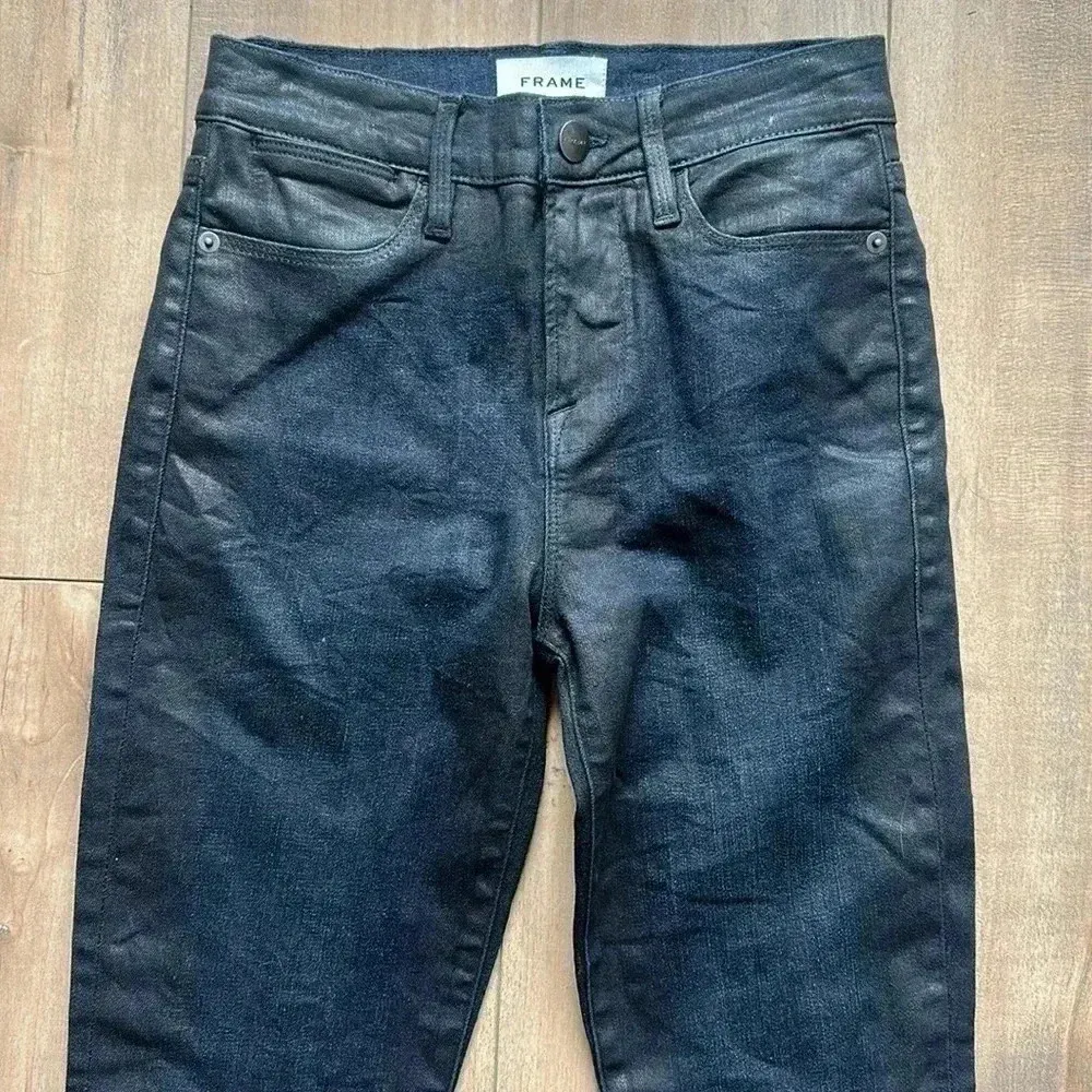 Frame Denim Le High Skinny Crop Two-Tone Shiny Jeans Sz 26 - Image 2