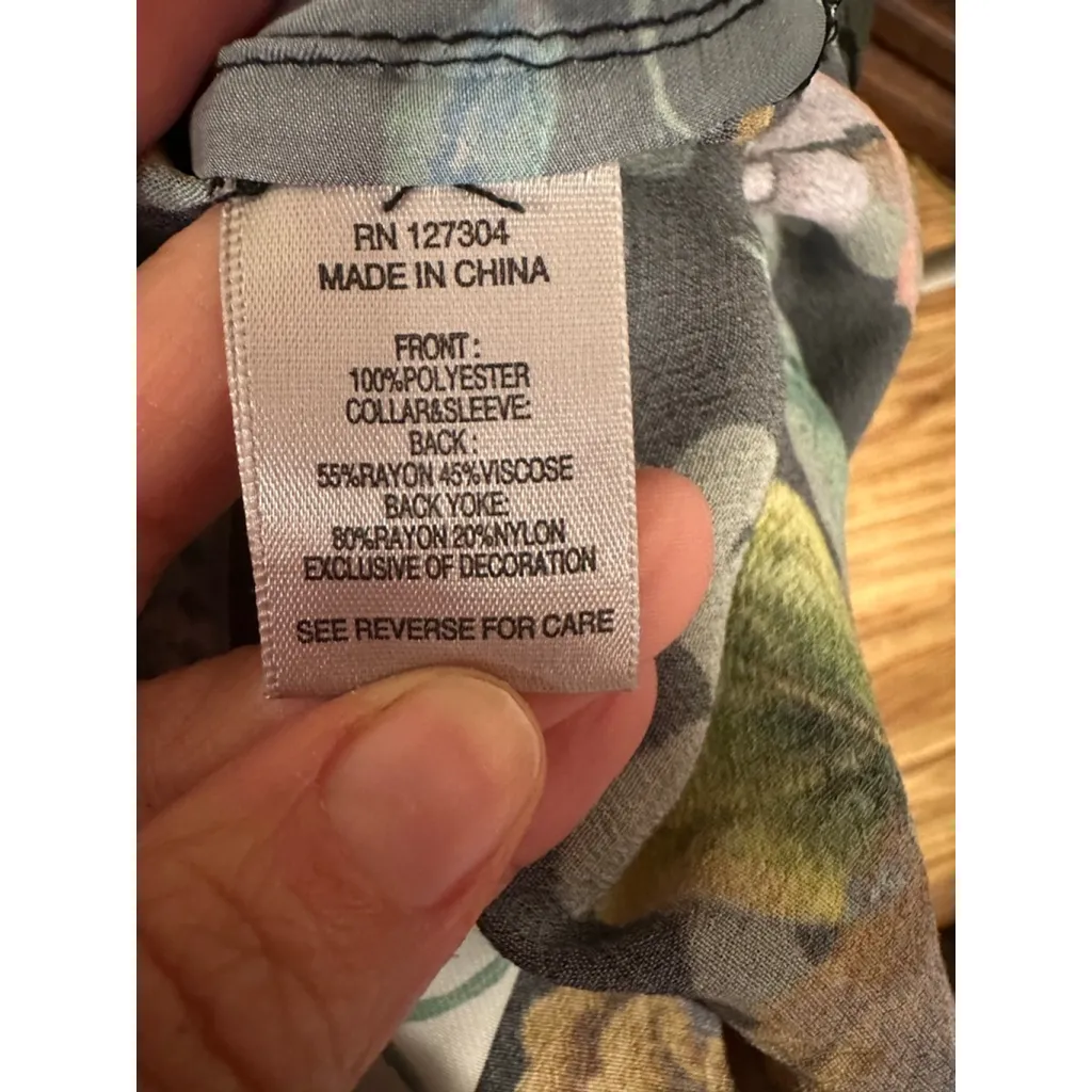 Women's JOHN MARK Patchwork Floral Button Down Shirt L Black Multicolor - Image 7