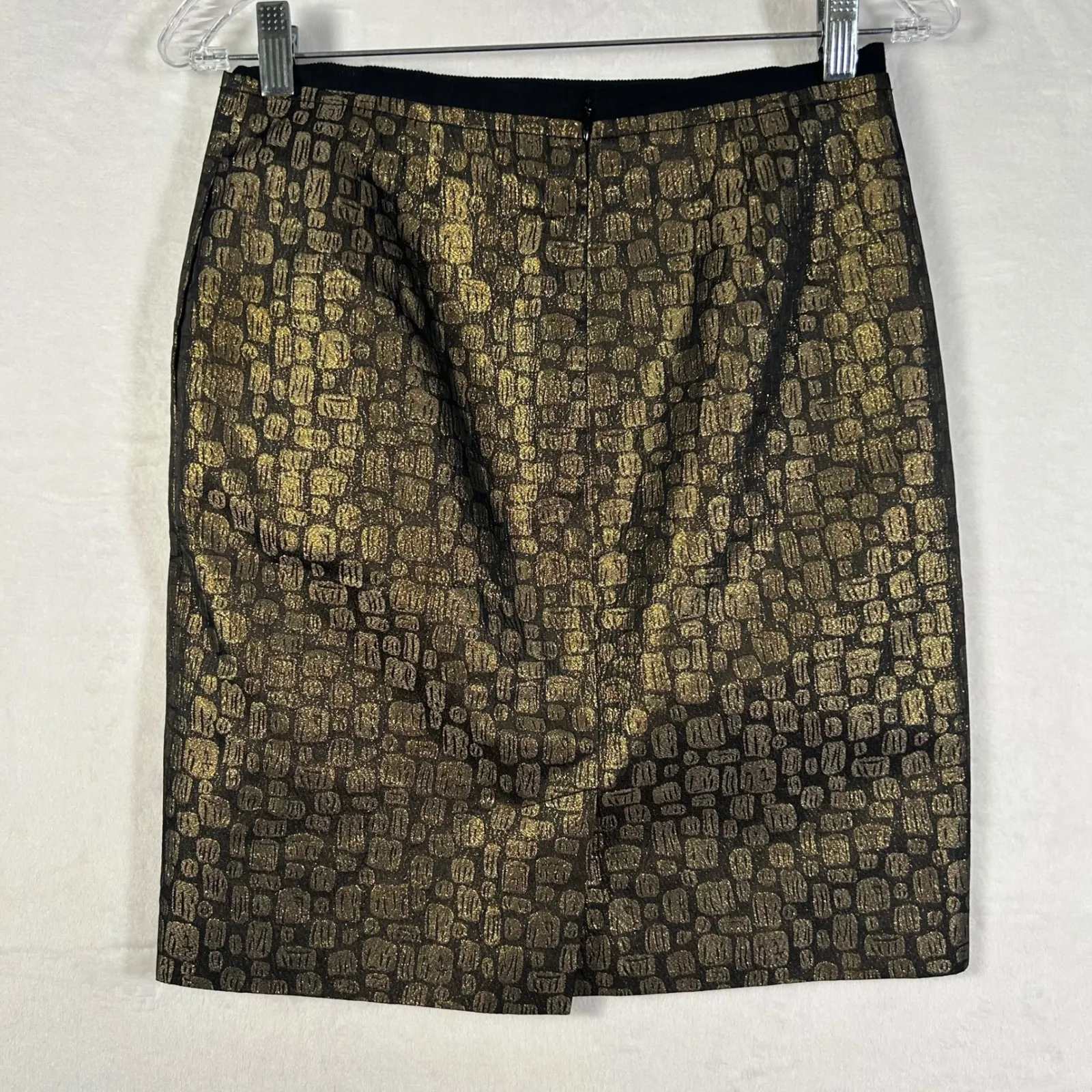 ANN TAYLOR LOFT petites Black Gold Jacquard Metallic Pencil Skirt Size 2 Petite - Image 2
