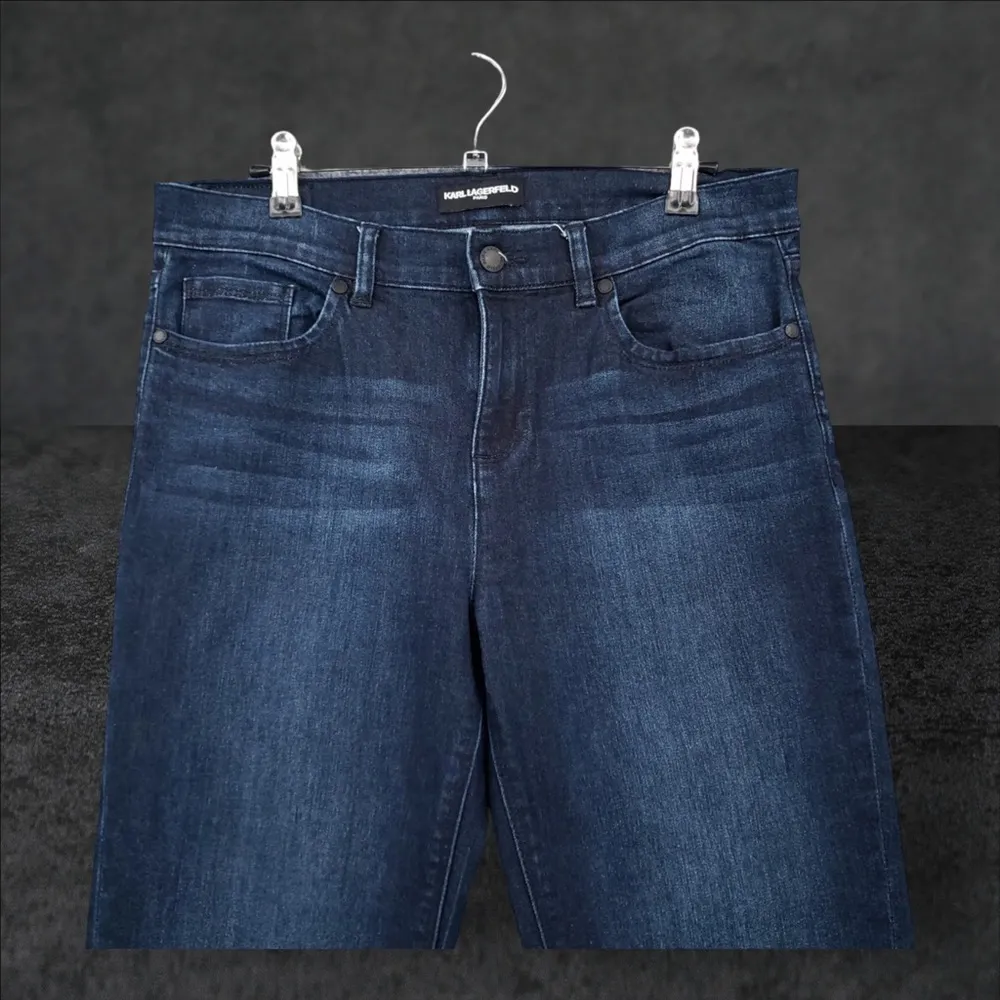 Karl Lagerfeld Jeans Womens 10 Mid-Rise Straight 5-Pocket Dark Wash Blue Denim - Image 5