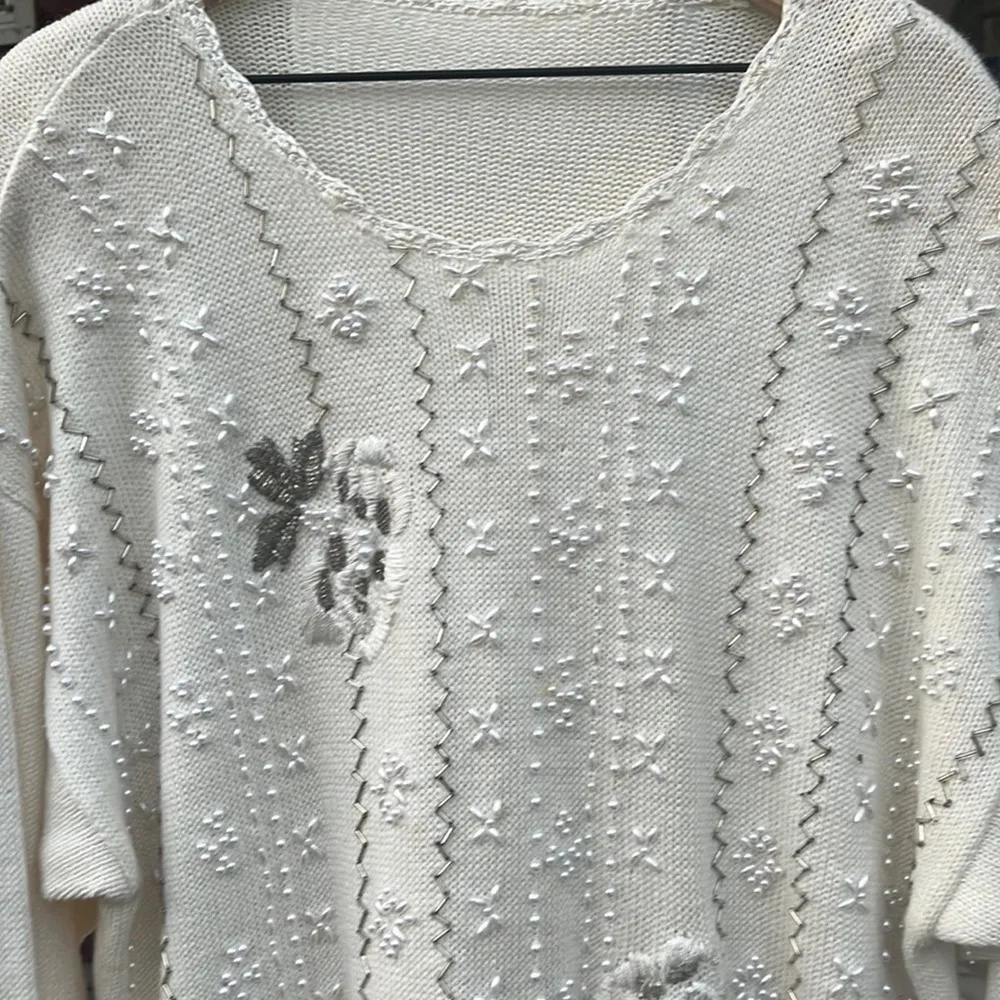 Vtg Womens knit Sweater Dress Large NYE Cashmere Beaded Rhinestones - Image 4